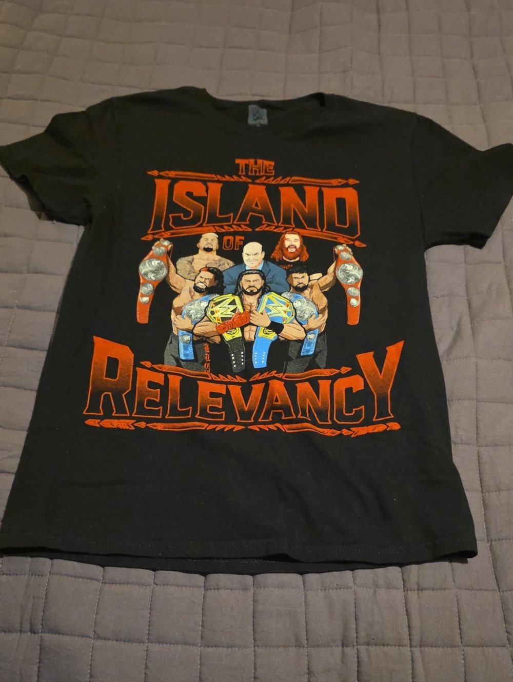 The Island of Relevancy Graphic Tee - Black with Orange & Multicolor Print